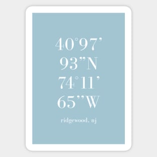 Ridgewood New Jersey Longitude and Latitude Blue Sticker